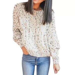 Ee:some Confetti Cable Knit Sweater Womens S/M Ivory Chunky Colorful